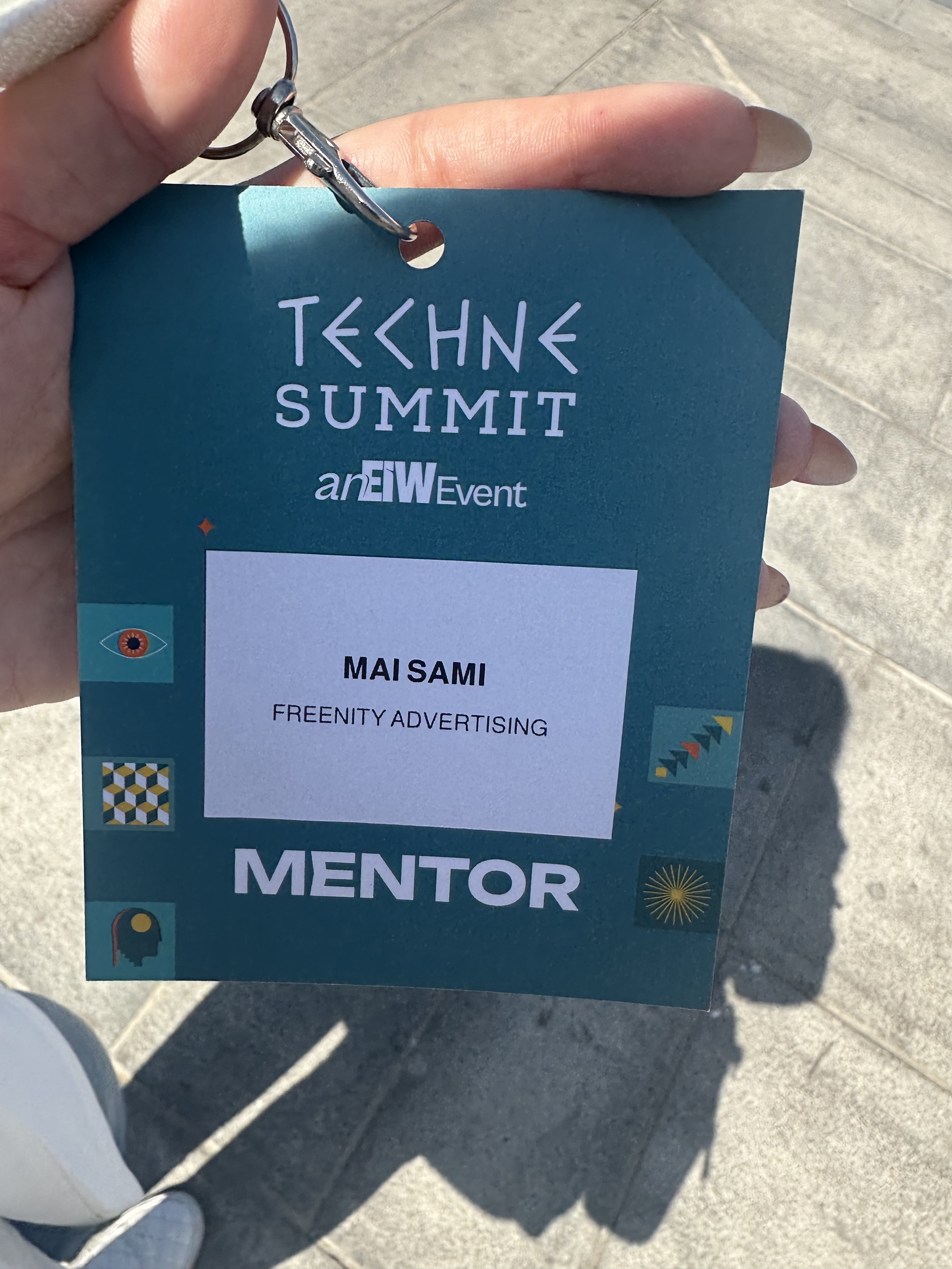 Techne Summit 2025 badge reading MAI SAMI, FREENITY ADVERTISING, MENTOR